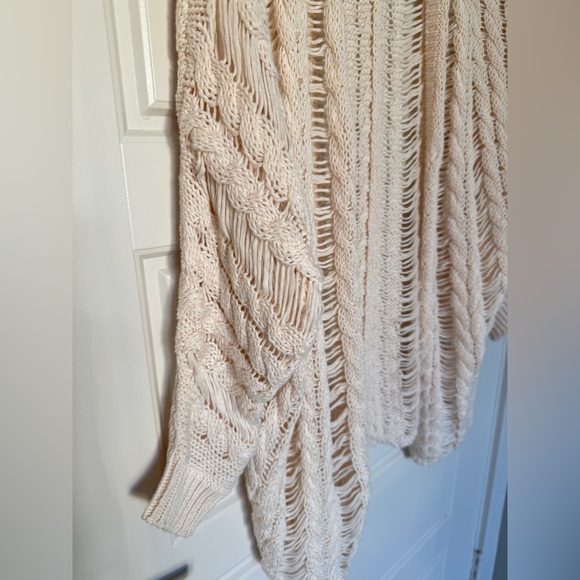 John + Jenn Open Knot Crochet Cardigan Natural Oversized Boho Chic Sweater XS - Picture 4 of 6